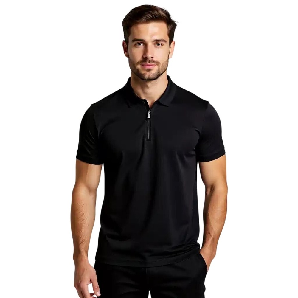Perry Ellis‎ Mens Black Quarter Zip Polo Shirt Short Sleeve Size Med NWT